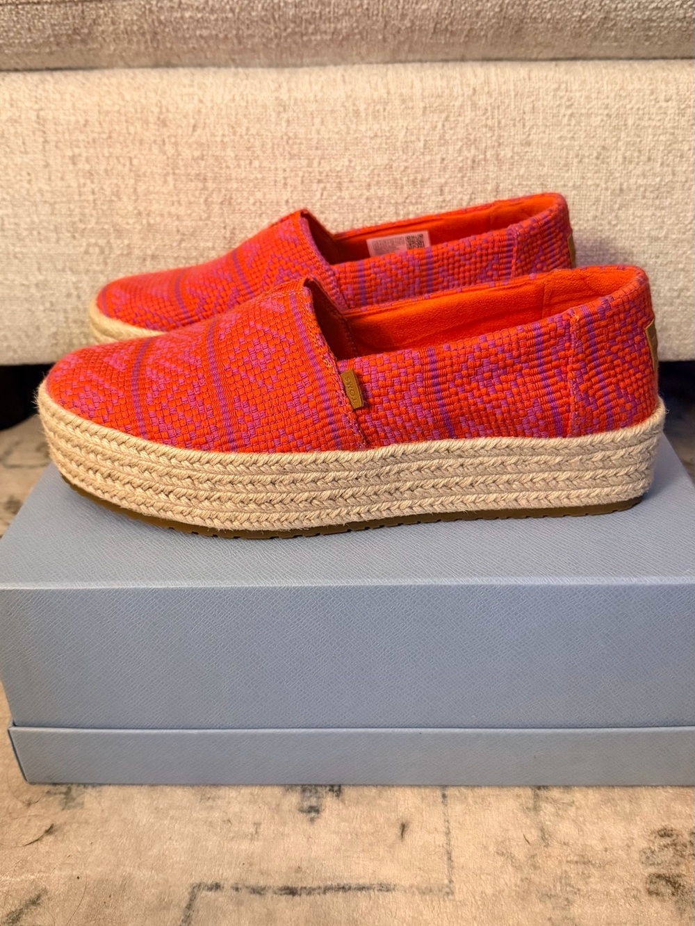 TOMS Woven Platform Espadrille Slip Ons Orange Purple Women’s 8.5